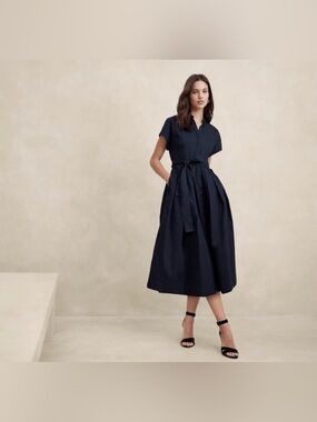 BANANA REPUBLIC POPLIN CROSS-WAIST MIDI DRESS, SIZE L